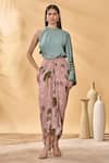 Buy_Masaba_Blue Crepe Embroidery One Shoulder Silk Top _at_Aza_Fashions