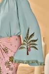 Shop_Masaba_Blue Crepe Embroidery One Shoulder Silk Top _Online_at_Aza_Fashions