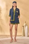 Buy_Masaba_Navy Crepe, Silk Embroidery Collared Midnight Holiday Home Shirt _at_Aza_Fashions
