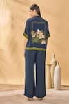 Shop_Masaba_Navy Crepe, Silk Embroidery Collared Midnight Holiday Home Shirt _at_Aza_Fashions