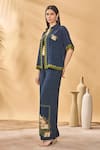 Masaba_Navy Crepe, Silk Embroidery Collared Midnight Holiday Home Shirt _at_Aza_Fashions