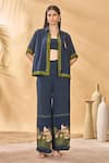 Buy_Masaba_Navy Crepe, Silk Embroidery Collared Midnight Holiday Home Shirt 