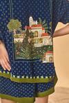 Masaba_Navy Crepe, Silk Collared, Square Neck Midnight Holiday Home Shorts Set _at_Aza_Fashions