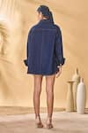 Shop_Masaba_Navy Denim, Crepe Embroidery Collared, Open Neck Trellis Shirt Short Set _at_Aza_Fashions