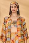 Buy_Masaba_Multi Color Silk Collared Sundowner Checkered Shirt _at_Aza_Fashions
