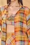 Masaba_Multi Color Silk Collared Sundowner Checkered Shirt _at_Aza_Fashions