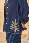 Masaba_Navy Denim Embroidery Collared Trellis Palm Shirt _Online_at_Aza_Fashions