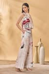Masaba_Ivory Linen Round Neck Chaotic Harmony Waistcoat _Online_at_Aza_Fashions