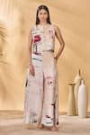 Buy_Masaba_Ivory Linen Round Neck Chaotic Harmony Waistcoat _at_Aza_Fashions