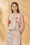 Masaba_Ivory Linen Round Neck Chaotic Harmony Jacket Set _Online_at_Aza_Fashions