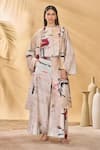 Buy_Masaba_Ivory Linen Round Neck Chaotic Harmony Jacket Set _at_Aza_Fashions