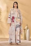 Masaba_Ivory Linen Round Neck Chaotic Harmony Jacket Set _at_Aza_Fashions