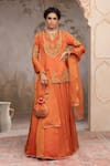Buy_Adi By Aditya Khandelwl_Orange Silk Embroidery Round Neck Burnt Hand Lehenga Set _at_Aza_Fashions