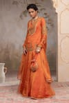 Adi By Aditya Khandelwl_Orange Silk Embroidery Round Neck Burnt Hand Lehenga Set _at_Aza_Fashions