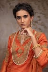 Buy_Adi By Aditya Khandelwl_Orange Silk Embroidery Round Neck Burnt Hand Lehenga Set 