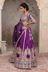 Buy_Adi By Aditya Khandelwl_Purple Satin, Silk Organza, Tussar Embroidery, Sequins Scoop Hand Lehenga Set _Online_at_Aza_Fashions