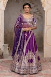 Buy_Adi By Aditya Khandelwl_Purple Satin, Silk Organza, Tussar Embroidery, Sequins Scoop Hand Lehenga Set _at_Aza_Fashions