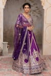 Shop_Adi By Aditya Khandelwl_Purple Satin, Silk Organza, Tussar Embroidery, Sequins Scoop Hand Lehenga Set _at_Aza_Fashions