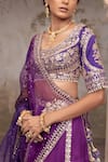 Shop_Adi By Aditya Khandelwl_Purple Satin, Silk Organza, Tussar Embroidery, Sequins Scoop Hand Lehenga Set 