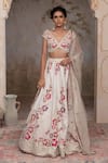 Buy_Adi By Aditya Khandelwl_Off White Satin, Silk Organza, Tussar Embroidery V-neck Hand Lehenga Set _at_Aza_Fashions