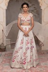 Shop_Adi By Aditya Khandelwl_Off White Satin, Silk Organza, Tussar Embroidery V-neck Hand Lehenga Set _at_Aza_Fashions
