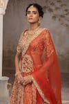 Adi By Aditya Khandelwl_Rust , Organza, Taffeta Embroidery, Pearls, Orange Hand Lehenga Set _Online_at_Aza_Fashions