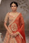 Buy_Adi By Aditya Khandelwl_Rust , Organza, Taffeta Embroidery, Pearls, Orange Hand Lehenga Set _Online_at_Aza_Fashions