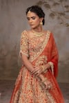 Shop_Adi By Aditya Khandelwl_Rust , Organza, Taffeta Embroidery, Pearls, Orange Hand Lehenga Set _Online_at_Aza_Fashions