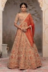 Buy_Adi By Aditya Khandelwl_Rust , Organza, Taffeta Embroidery, Pearls, Orange Hand Lehenga Set _at_Aza_Fashions