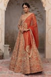 Shop_Adi By Aditya Khandelwl_Rust , Organza, Taffeta Embroidery, Pearls, Orange Hand Lehenga Set _at_Aza_Fashions