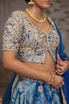 Buy_Adi By Aditya Khandelwl_Blue Jacquard, , Silk Embroidery Peacock Hand Lehenga Set _Online_at_Aza_Fashions