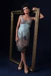 Shop_Adi By Aditya Khandelwl_Blue Jacquard Embroidery Sweetheart Neck Hand Dress _at_Aza_Fashions