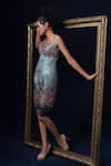 Adi By Aditya Khandelwl_Blue Jacquard Embroidery Sweetheart Neck Hand Dress _Online_at_Aza_Fashions