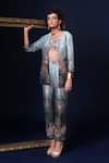 Adi By Aditya Khandelwl_Blue Jacquard Embroidery Open , Sweetheart Hand Pant Set _Online_at_Aza_Fashions