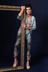 Adi By Aditya Khandelwl_Blue Jacquard Embroidery Open , Sweetheart Hand Pant Set _at_Aza_Fashions