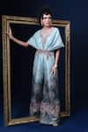 Buy_Adi By Aditya Khandelwl_Blue Jacquard Embroidery V-neck Hand Jumpsuit _at_Aza_Fashions