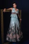 Shop_Adi By Aditya Khandelwl_Blue Jacquard Embroidery V-neck Fusion Lehenga Set _Online_at_Aza_Fashions