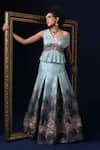 Buy_Adi By Aditya Khandelwl_Blue Jacquard Embroidery V-neck Fusion Lehenga Set _at_Aza_Fashions