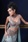 Shop_Adi By Aditya Khandelwl_Blue Jacquard Embroidery V-neck And Green Hand Lehenga Set _Online_at_Aza_Fashions