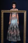 Adi By Aditya Khandelwl_Blue Jacquard Embroidery V-neck And Green Hand Lehenga Set _Online