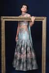 Buy_Adi By Aditya Khandelwl_Blue Jacquard Embroidery V-neck And Green Hand Lehenga Set _Online