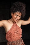 Beachbum_Multi Color Cotton Sequins Halter Neck Flamingo Lily Backless Maxi Dress _Online_at_Aza_Fashions