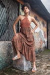 Shop_Beachbum_Multi Color Cotton Sequins Halter Neck Flamingo Lily Backless Maxi Dress _Online_at_Aza_Fashions