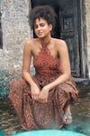 Buy_Beachbum_Multi Color Cotton Sequins Halter Neck Flamingo Lily Backless Maxi Dress 