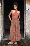 Buy_Beachbum_Multi Color Cotton Sequins Halter Neck Flamingo Lily Backless Maxi Dress _at_Aza_Fashions