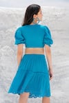 Shop_Beachbum_Blue Cotton Embroidery V-neck Cordon Schiffli Skirt And Tie Top Set _at_Aza_Fashions