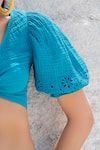 Shop_Beachbum_Blue Cotton Embroidery V-neck Cordon Schiffli Skirt And Tie Top Set _Online_at_Aza_Fashions
