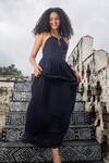 Buy_Beachbum_Black Cotton Embroidery Halter Neck Magic Long Dress 