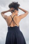 Shop_Beachbum_Black Cotton Embroidery Halter Neck Magic Long Dress _at_Aza_Fashions