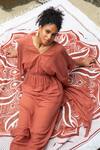 Buy_Beachbum_Rust Cotton V-neck Rose Balsam Long Kaftan _at_Aza_Fashions